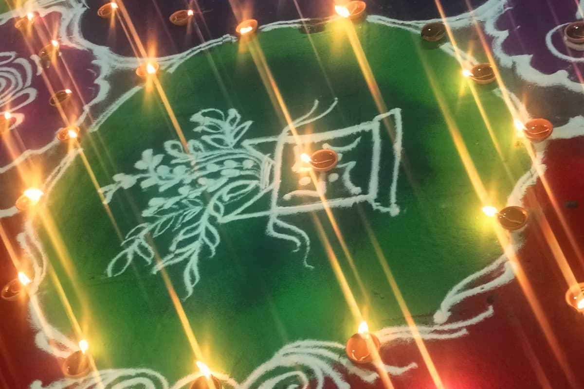 Auspicious sugarcane pavilion and decorated sacred Tulsi altar during Prabodhini Ekadashi awakening
