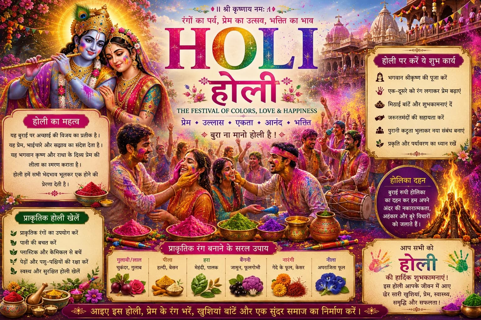 Traditional organic powdered colors (gulal) soaring through the air in joyful spring celebration