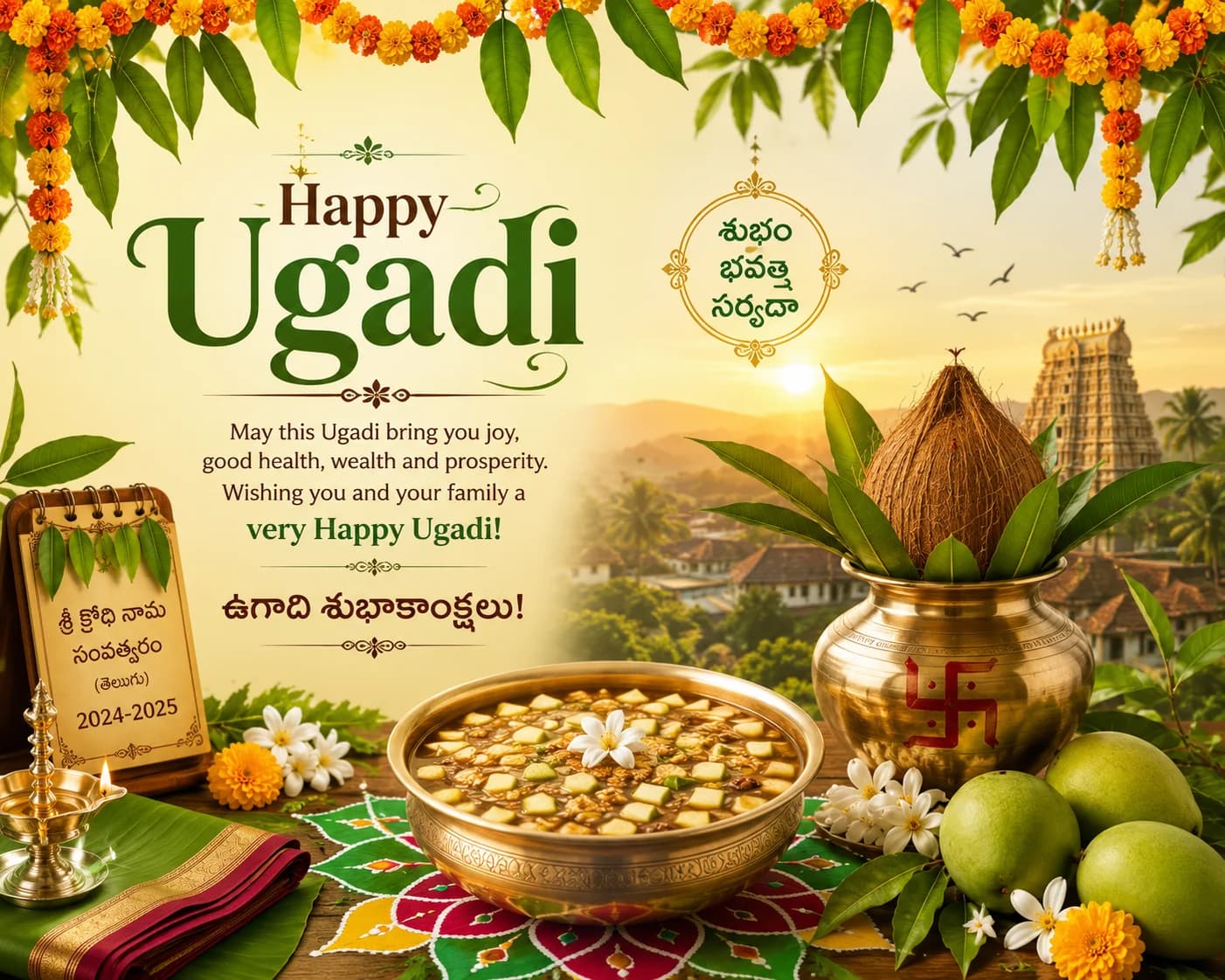 Traditional Ugadi Pachadi incorporating six tastes (Shadruchulu) served with celebratory festive sweets